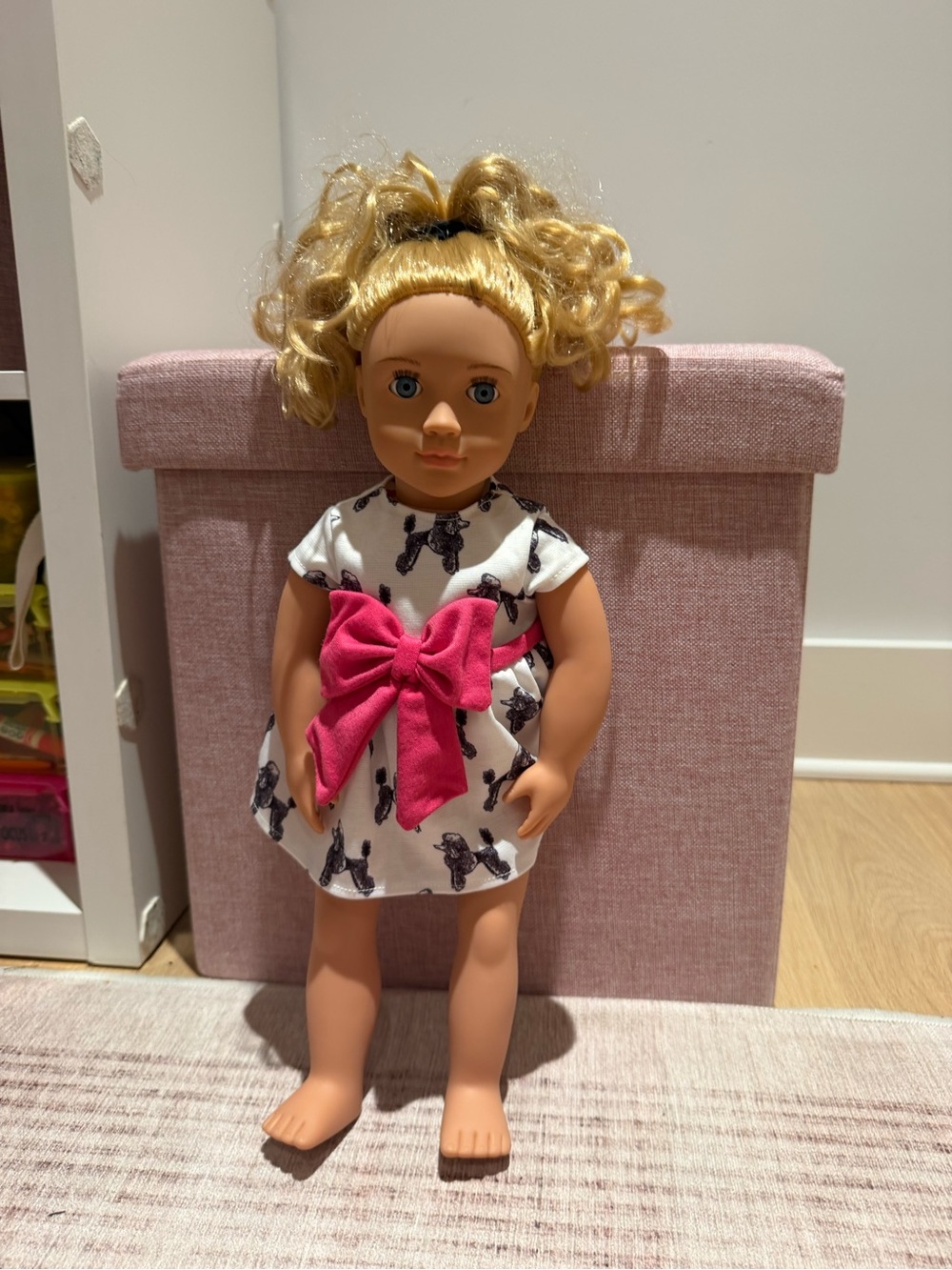 Target Blonde Play Doll in White Puppy Dress with Pink Bow